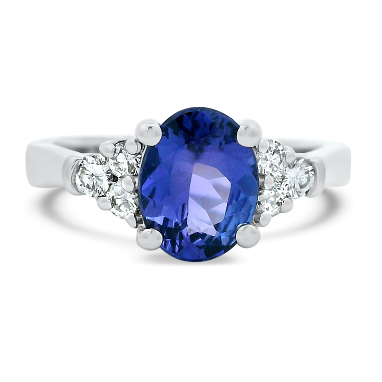 Springer's Collection 14k White Gold Oval Tanzanite & Diamond Cluster Ring