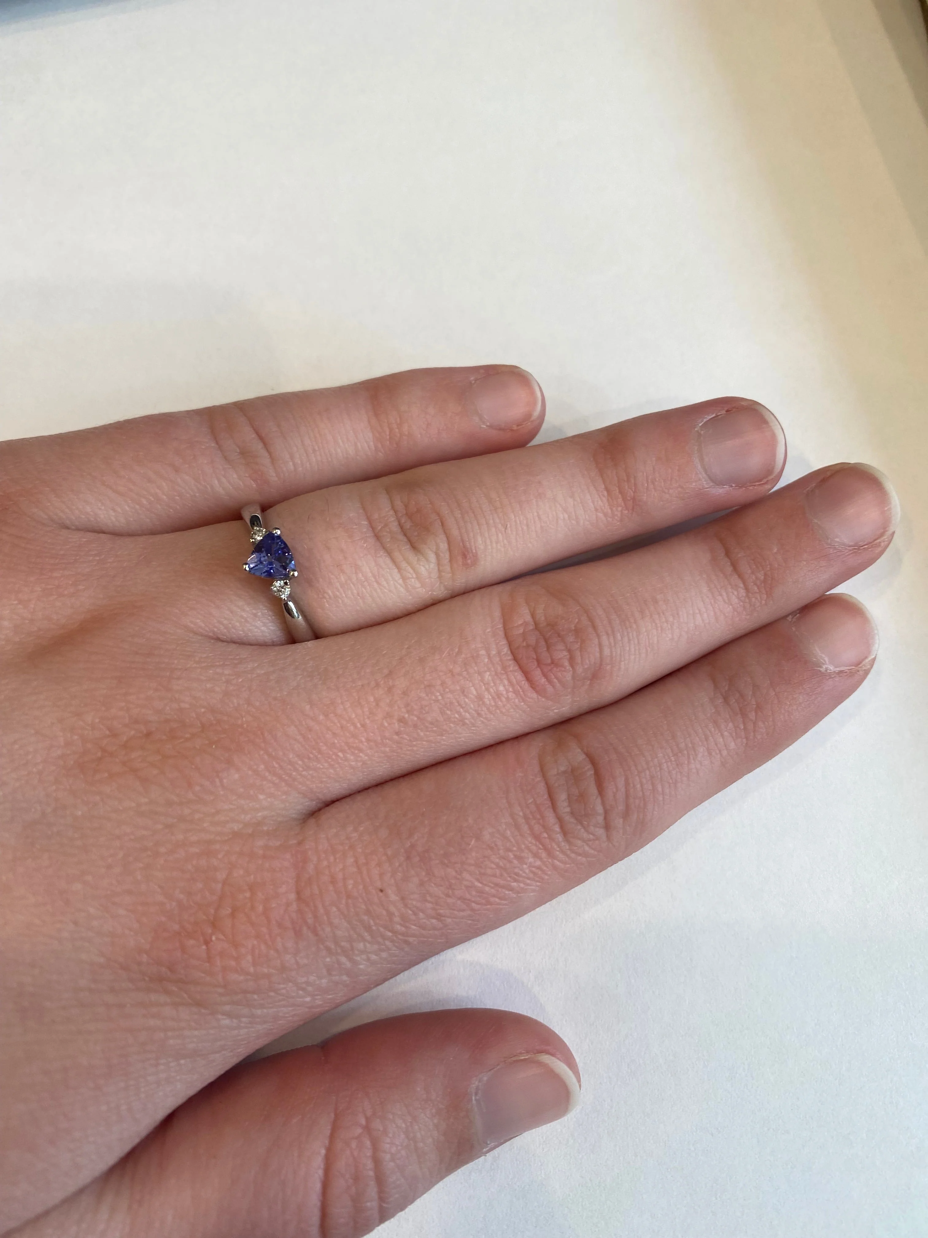 Estate 14k White Gold Trillion-Cut Tanzanite & Diamond Ring - Image 2