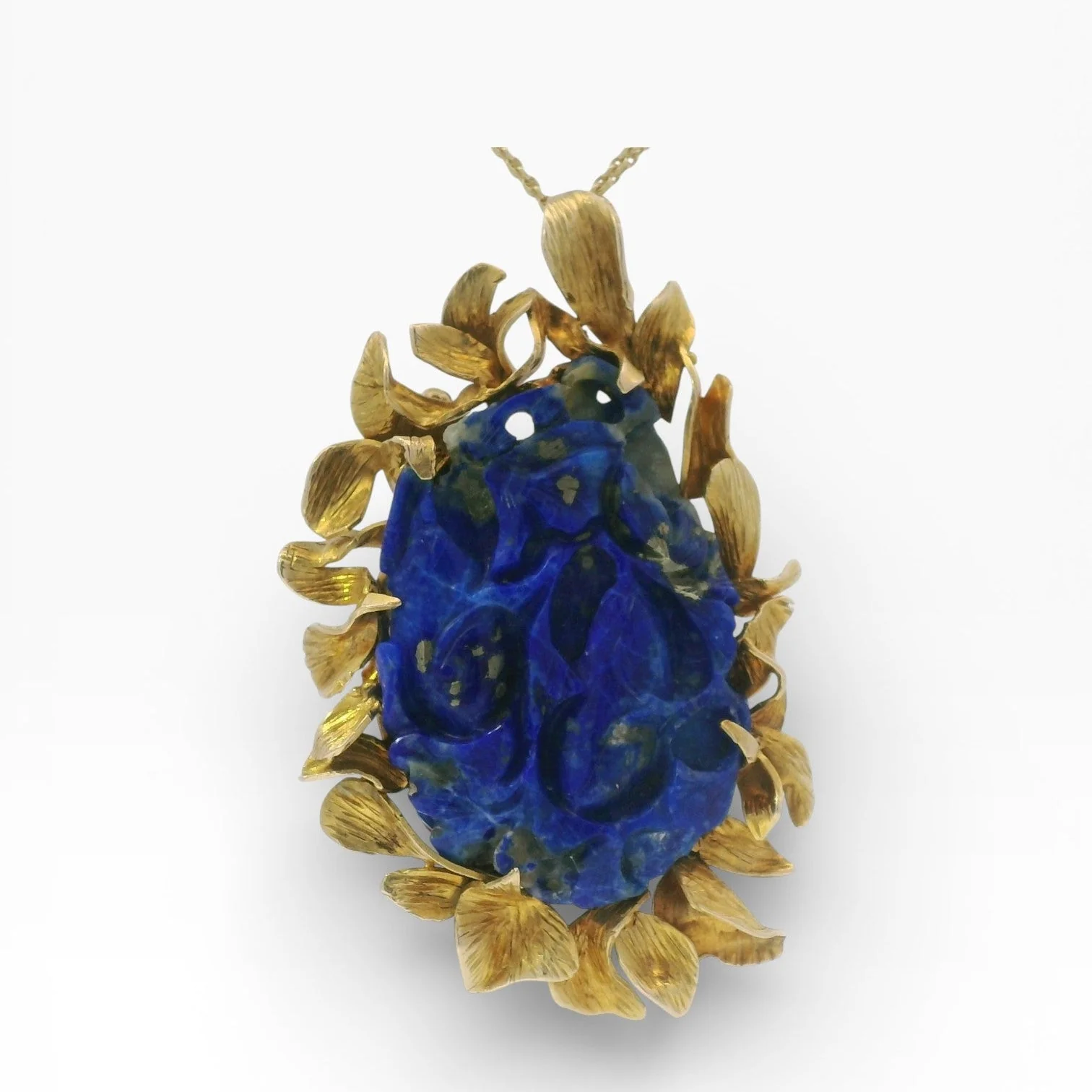 Estate 14K Yellow Gold Carved Lapis Pendant/Pin