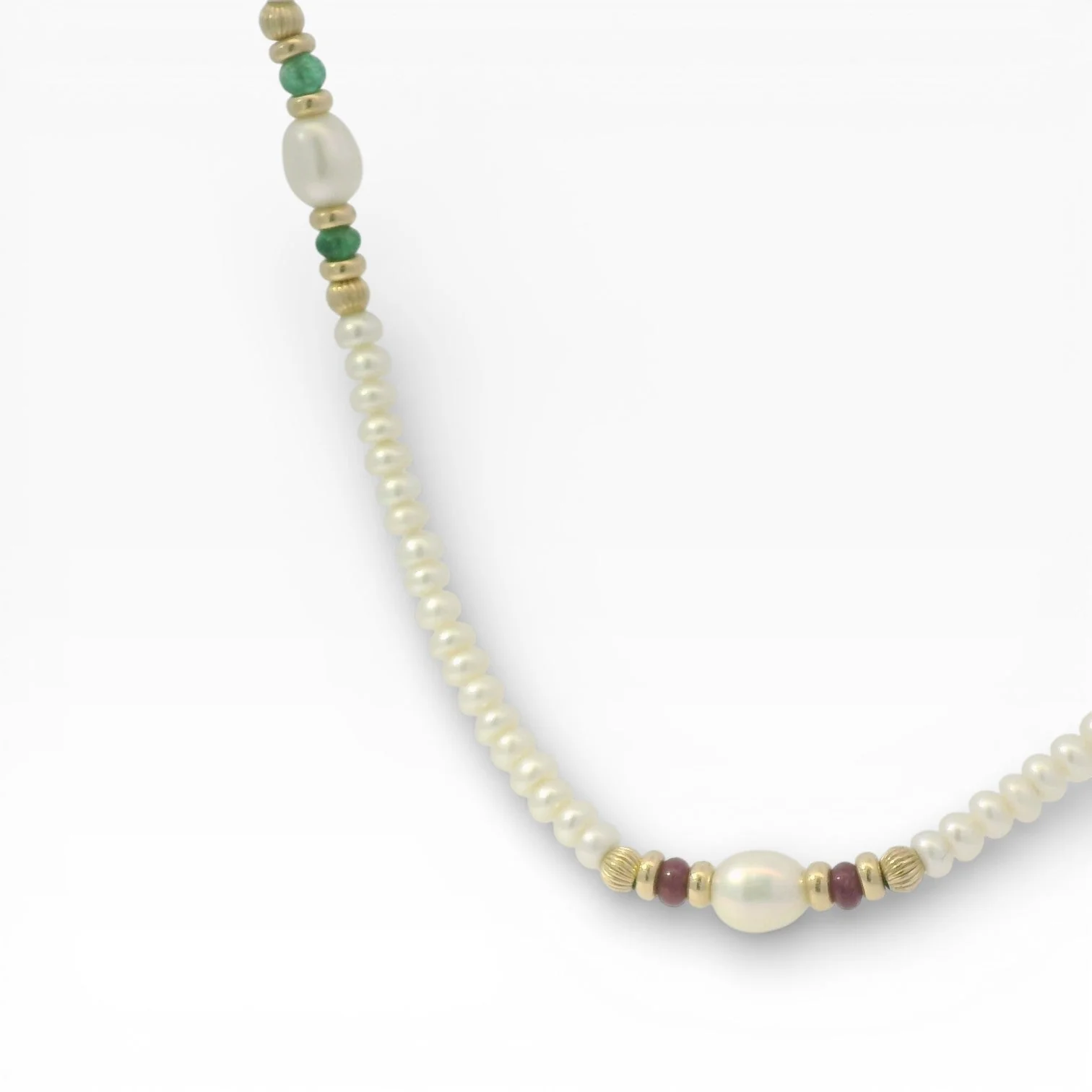 Estate 14K Yellow Gold Cultured Pearl & Gemstone Necklace - Image 2