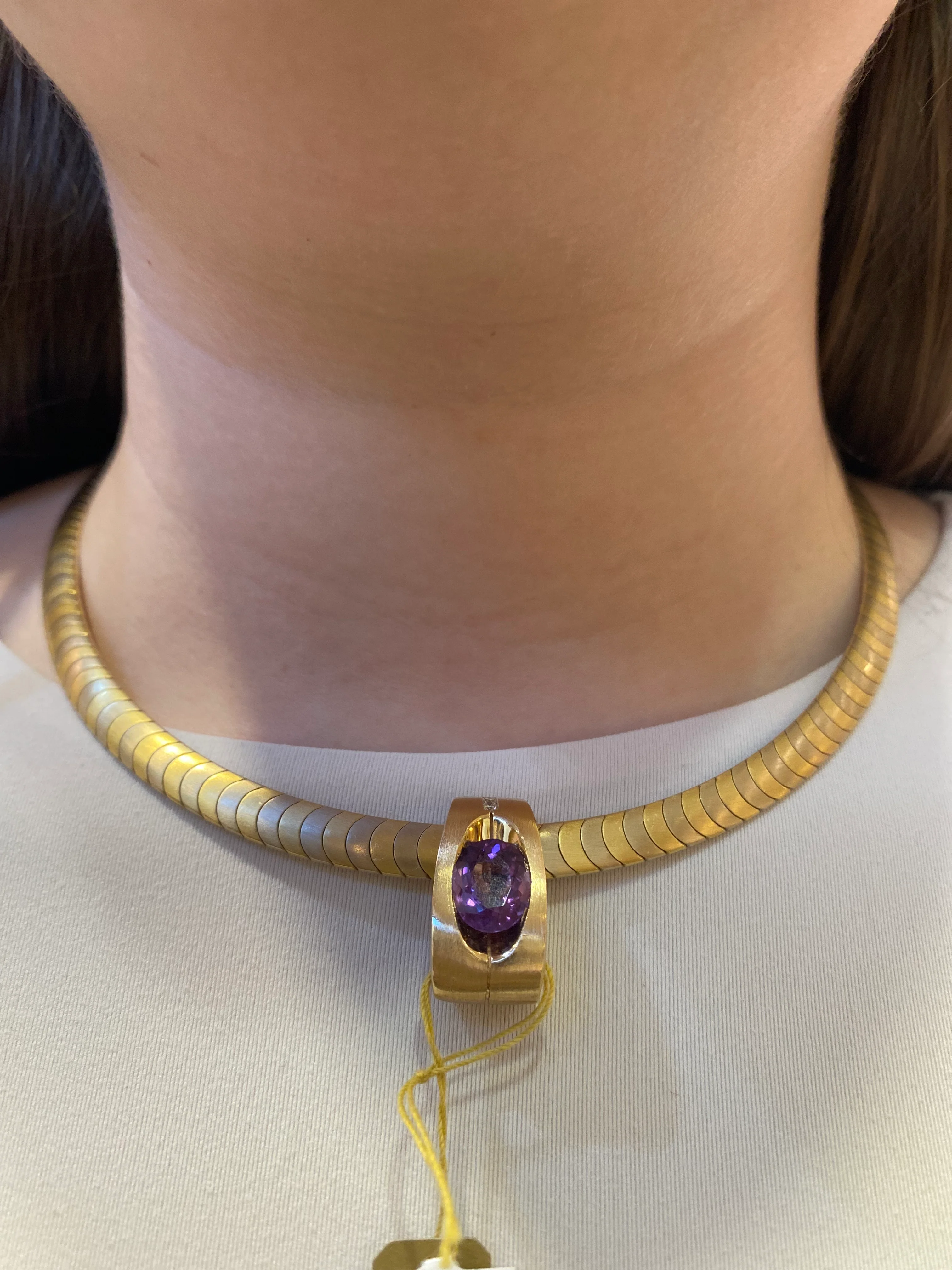Estate 14K Yellow Gold Diamond & Amethyst Slide Pendant - Image 2