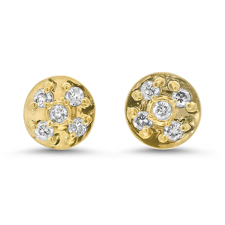 Estate 14k Yellow Gold Diamond Disc Earrings