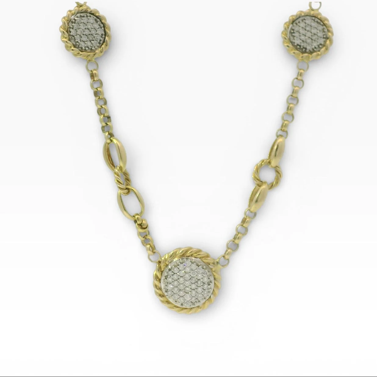 Estate 14K Yellow Gold Diamond Station Necklace