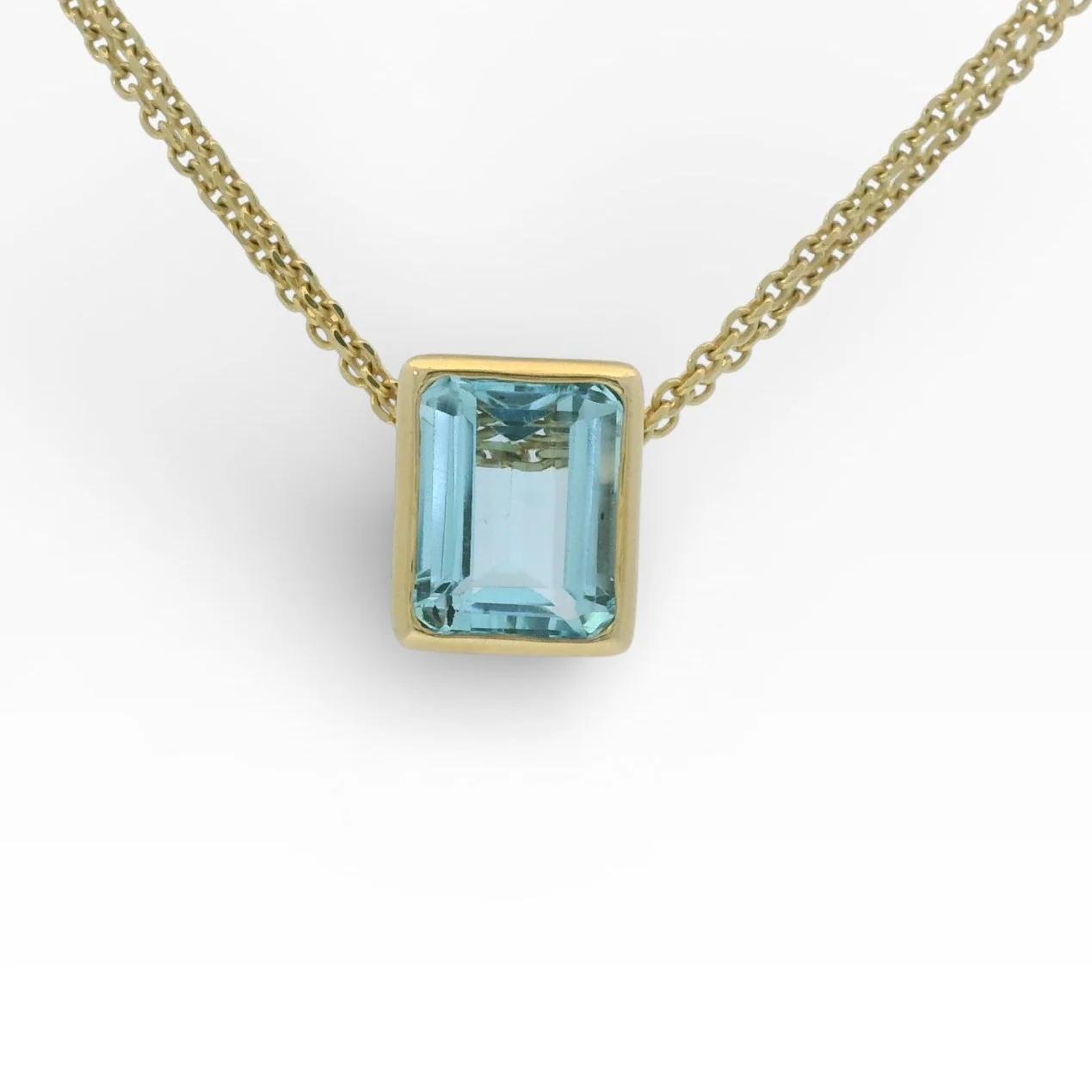 Estate 14K Yellow Gold Emerald-Cut Blue Topaz Slide Pendant