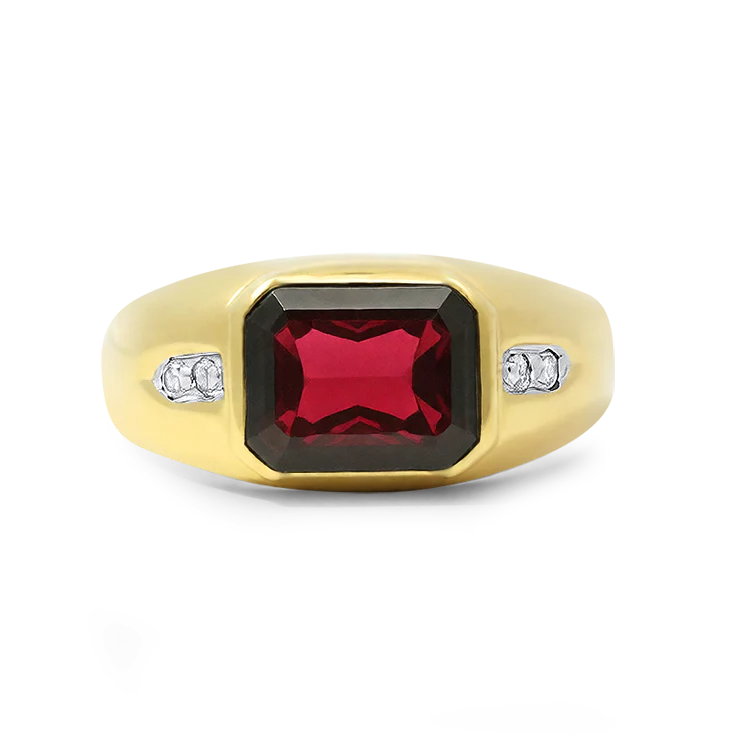 Estate 14K Yellow Gold Emerald-Cut Garnet & Diamond Ring