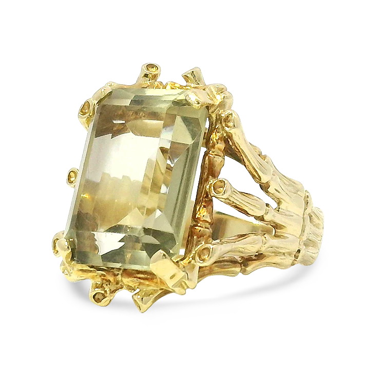 Estate 14K Yellow Gold Emerald-Cut Green Quartz Ring