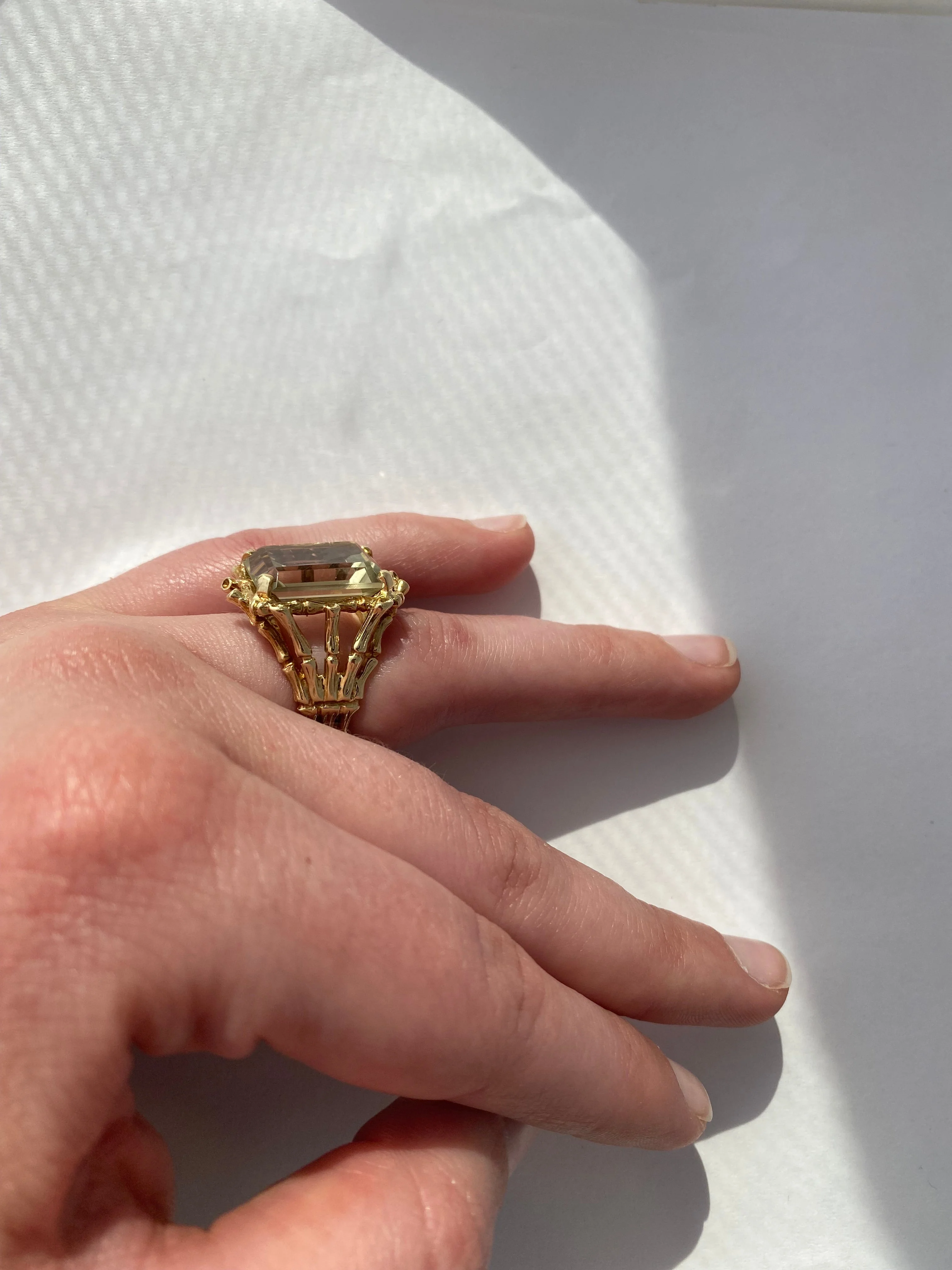 Estate 14K Yellow Gold Emerald-Cut Green Quartz Ring - Image 3