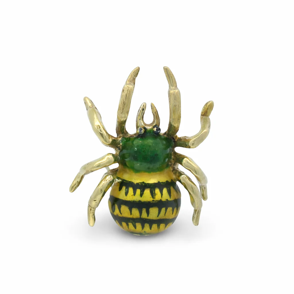 Estate 14K Yellow Gold Enamel Spider Pin
