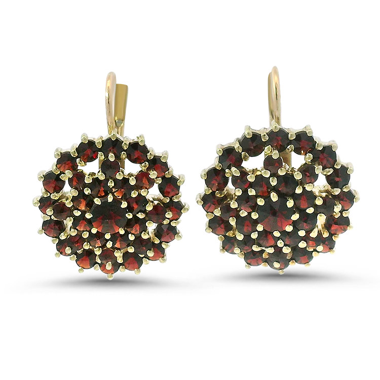 Estate 14k Yellow Gold Green Garnet Cluster Drop Earrings