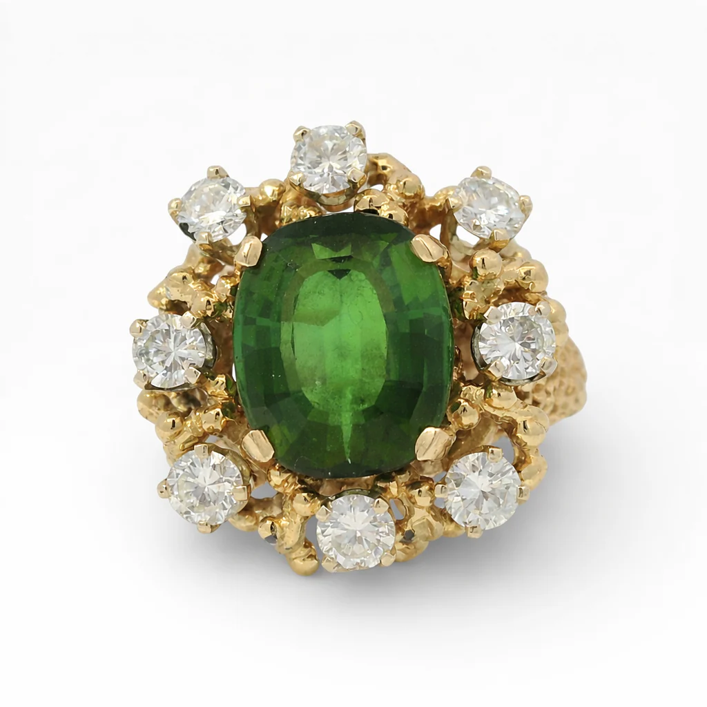 Estate 14K Yellow Gold Green Tourmaline & Diamond Ring