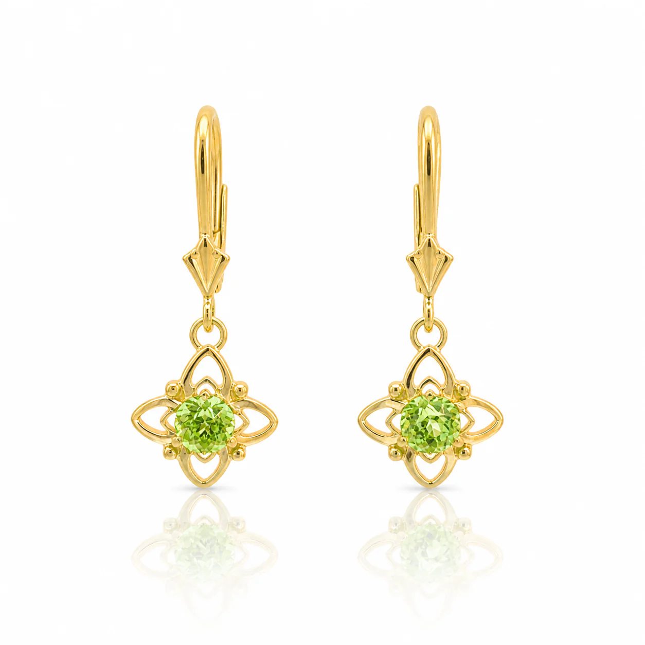 Estate 14K Yellow Gold Green Tourmaline Floral Drop Earrings