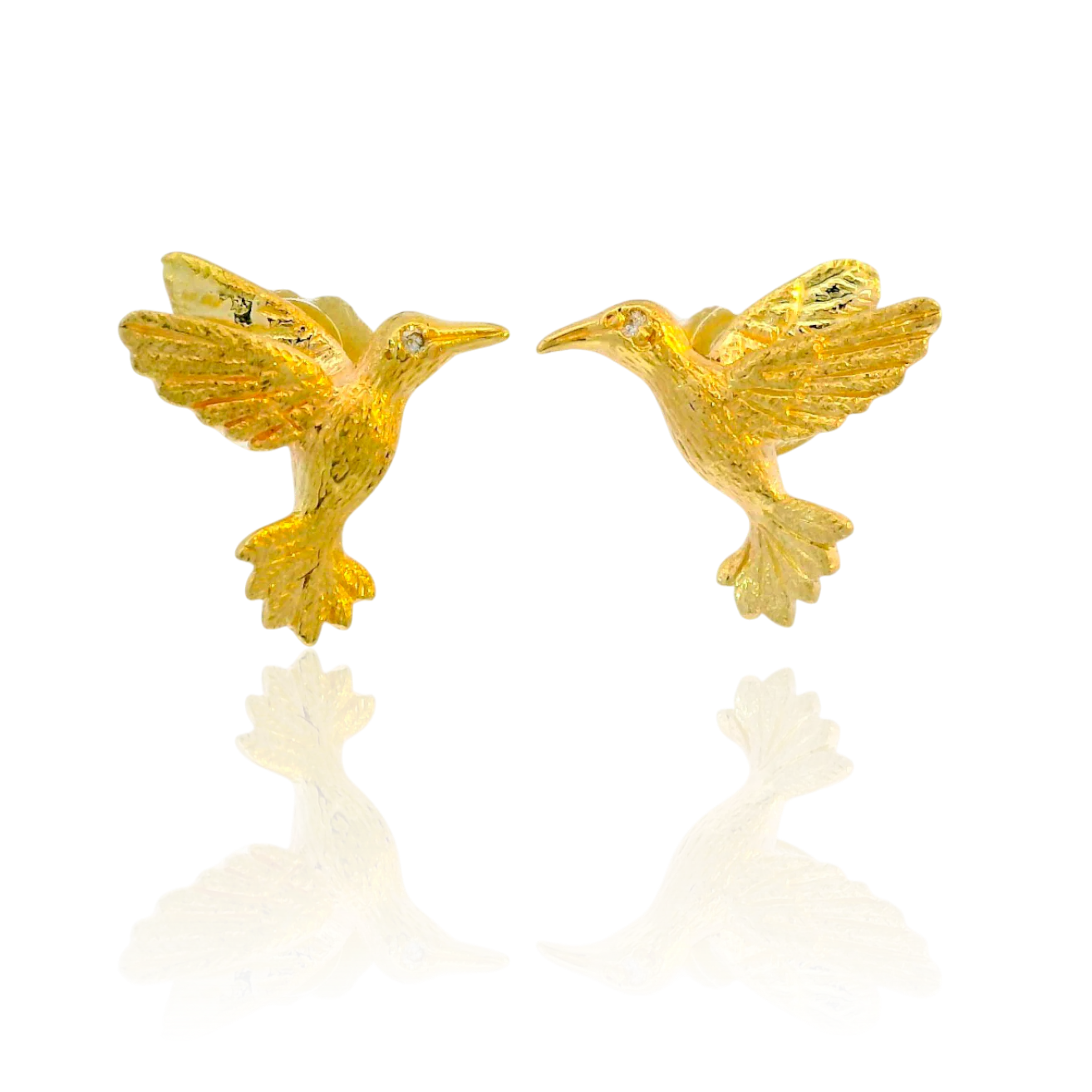 Estate 14K Yellow Gold Hummingbird Diamond Stud Earrings