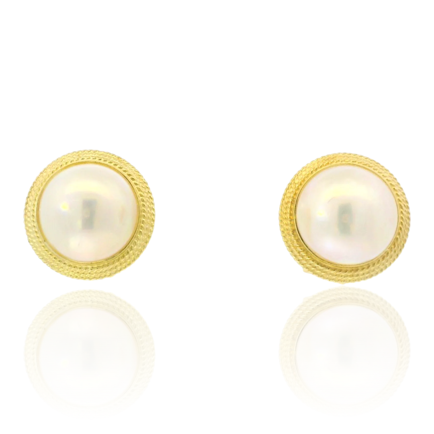 Estate 14K Yellow Gold Mabe Pearl Earrings with Rope Halo