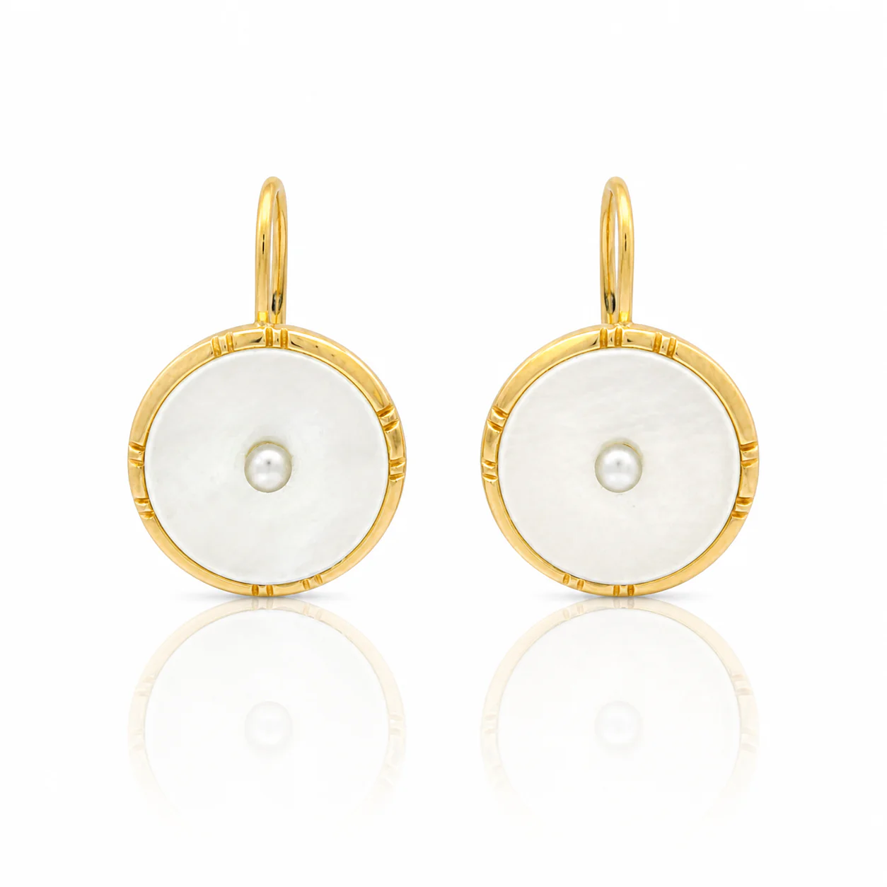 Estate 14K Yellow Gold Mother-of-Pearl & Seed Pearl Drop Earrings