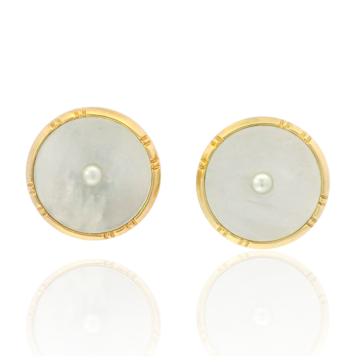 Estate 14K Yellow Gold Mother-of-Pearl & Seed Pearl Stud Earrings