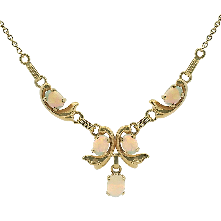 Estate 14k Yellow Gold Opal Fleur-de-Lis Necklace