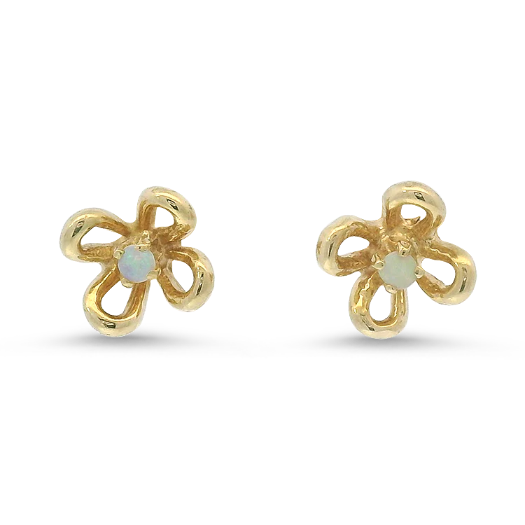 Estate 14K Yellow Gold Opal Floral Stud Earrings