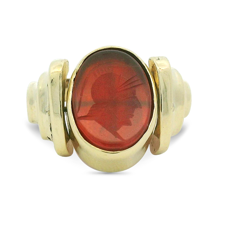 Estate 14k Yellow Gold Oval Carnelian Intaglio Spinner Ring