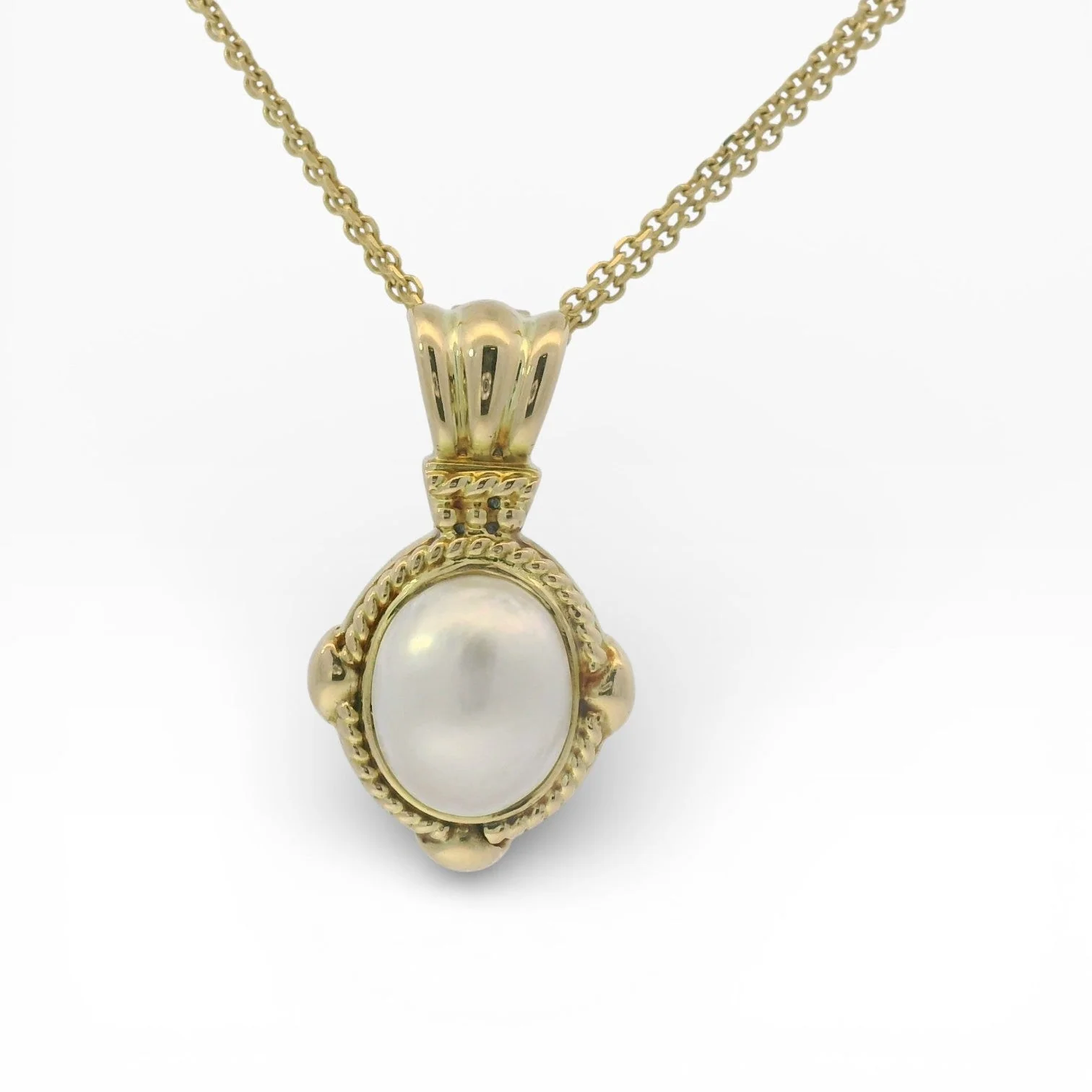 Estate 14K Yellow Gold Oval Mabe Pearl Enhancer Pendant