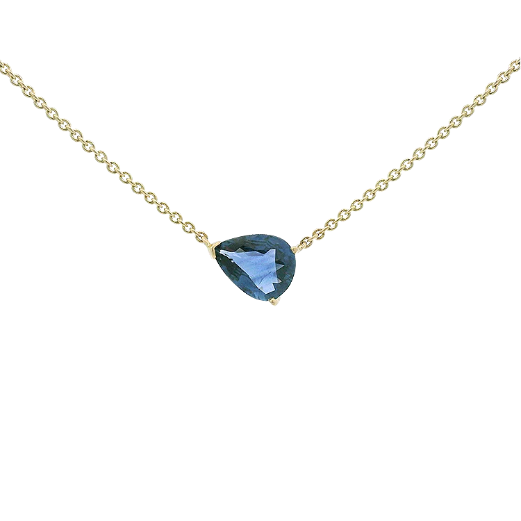 Estate 14k Yellow Gold Pear-Shaped Blue Sapphire Pendant Necklace