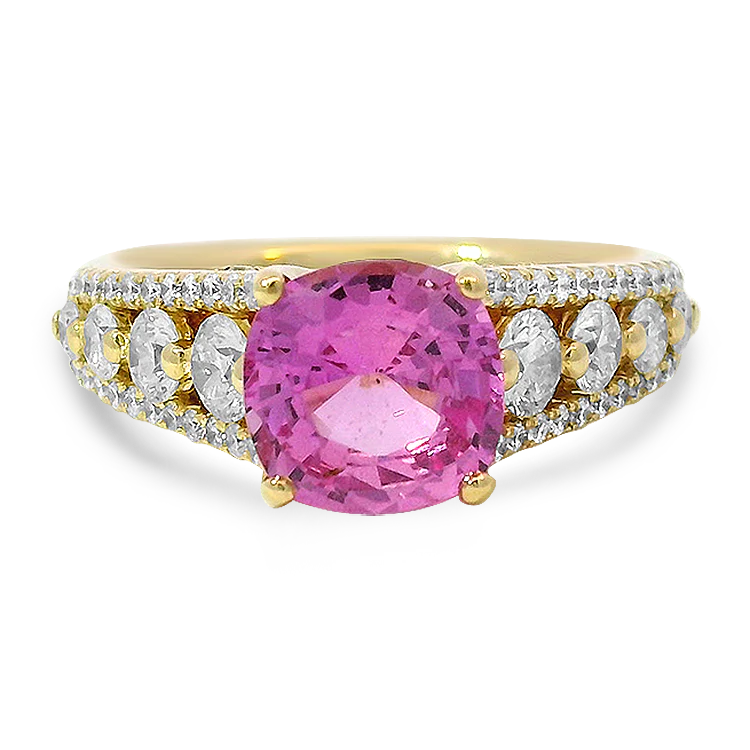 Estate 14K Yellow Gold Pink Sapphire & Diamond Ring