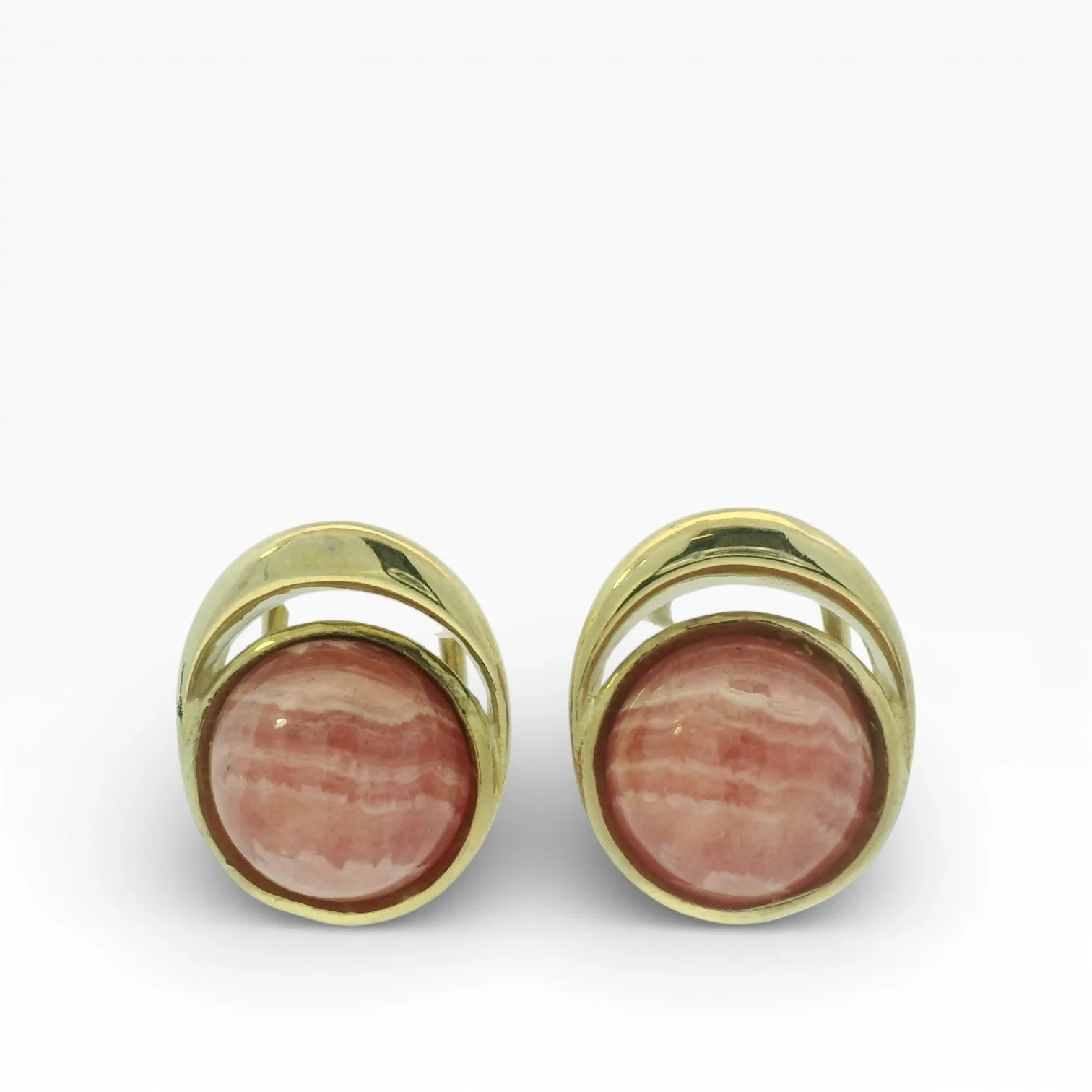 Estate 14K Yellow Gold Rhodochrosite Cabochon Stud Earrings