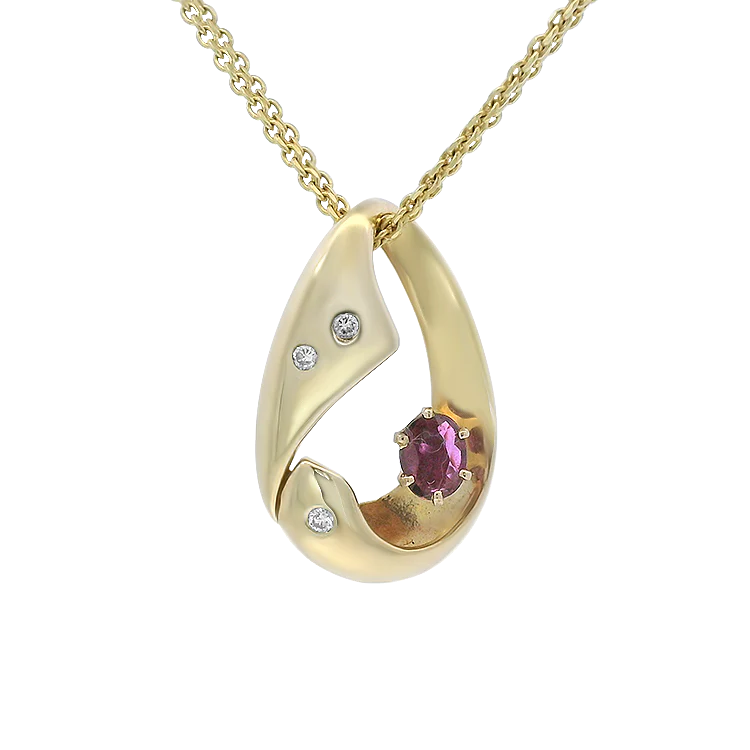 Estate 14K Yellow Gold Ruby & Diamond Drop Pendant