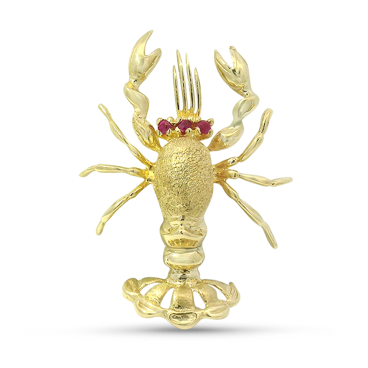 Estate 14K Yellow Gold Ruby Lobster Pin