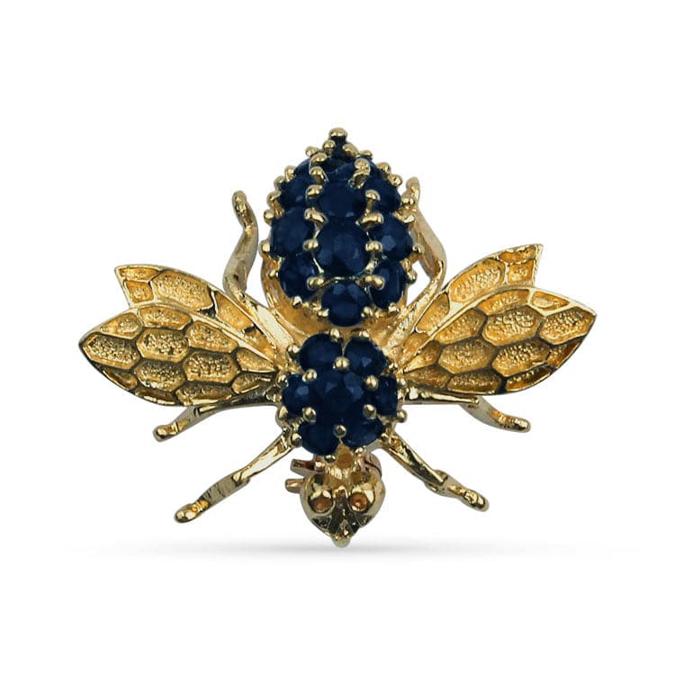 Estate 14K Yellow Gold Sapphire Fly Brooch