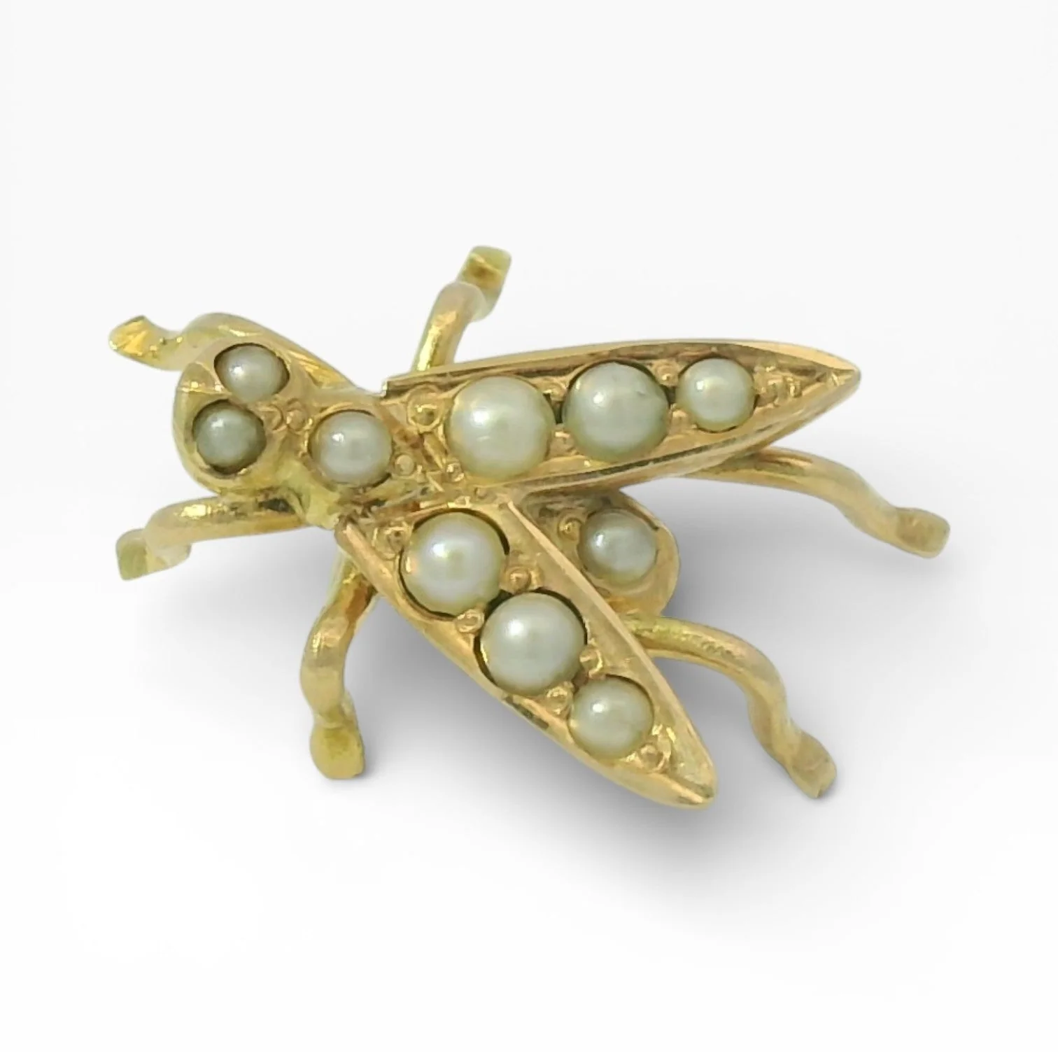 Estate 14K Yellow Gold Seed Pearl Fly Tie Tack