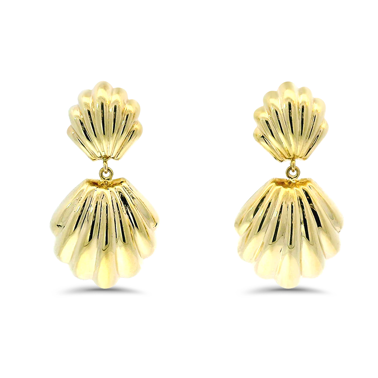 Estate 14k Yellow Gold Shell Dangle Earrings
