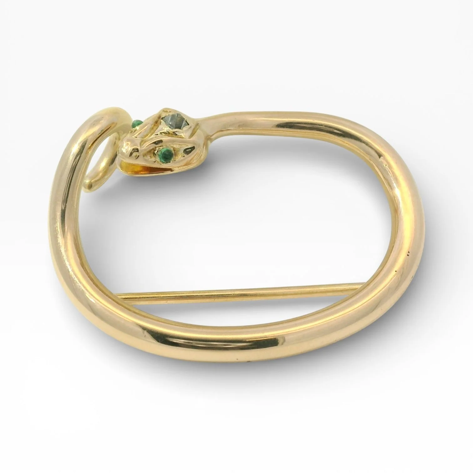 Estate 14K Yellow Gold Snake Scarf Slide with Rough Diamond & Emeralds