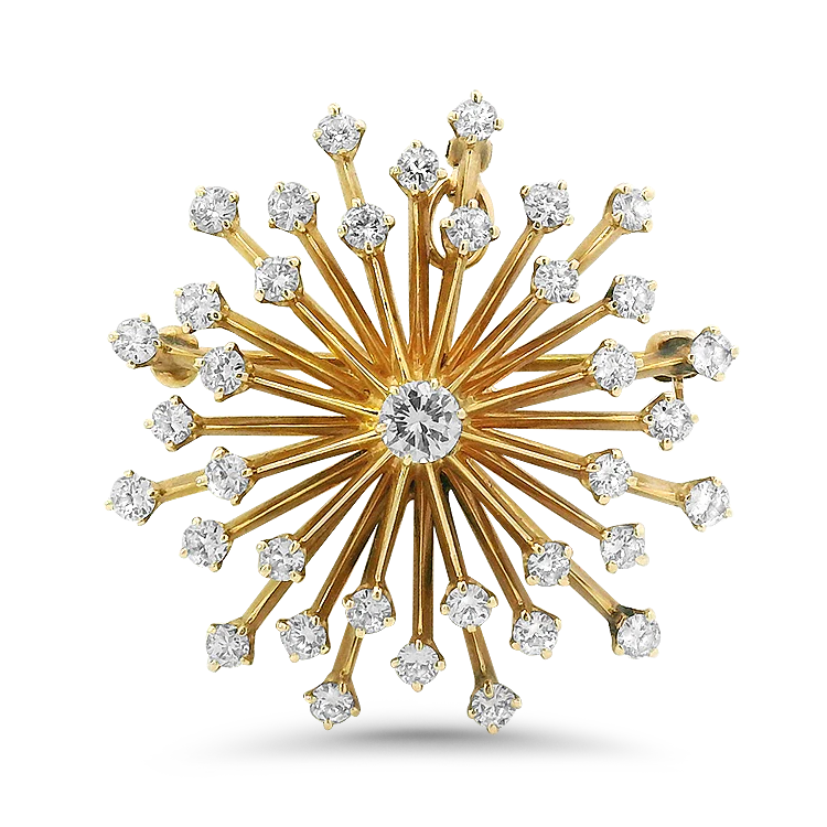 Estate 14k Yellow Gold Diamond Sunburst Pin/Pendant