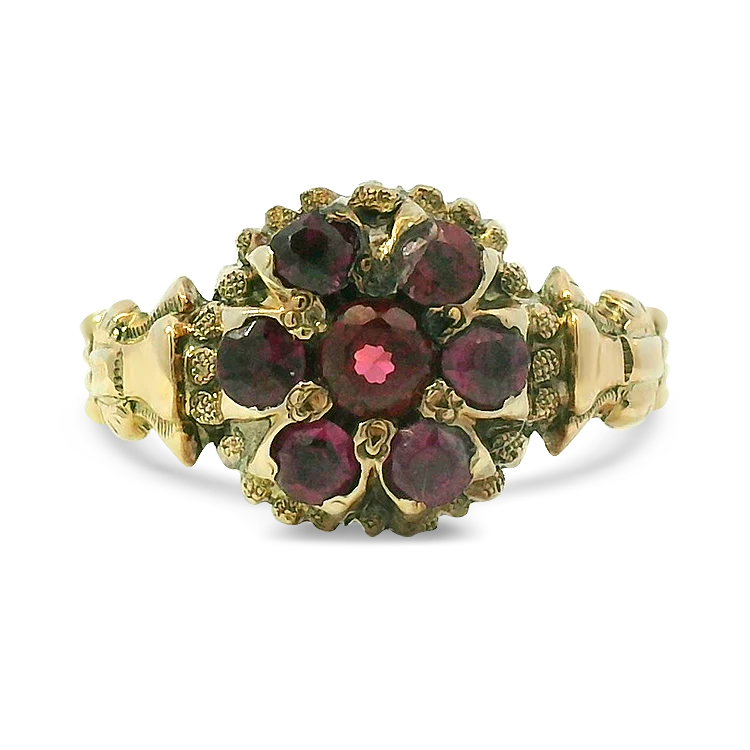 Estate 14K Yellow Gold Victorian-Style Rhodolite Garnet Cluster Ring