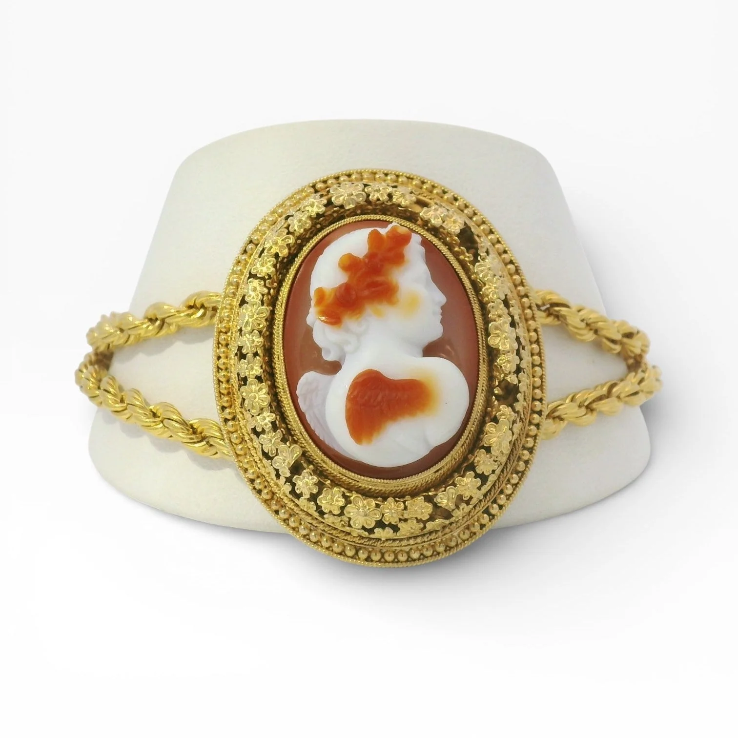 Estate 18K & 10K Yellow Gold Sardonyx Cameo Bracelet