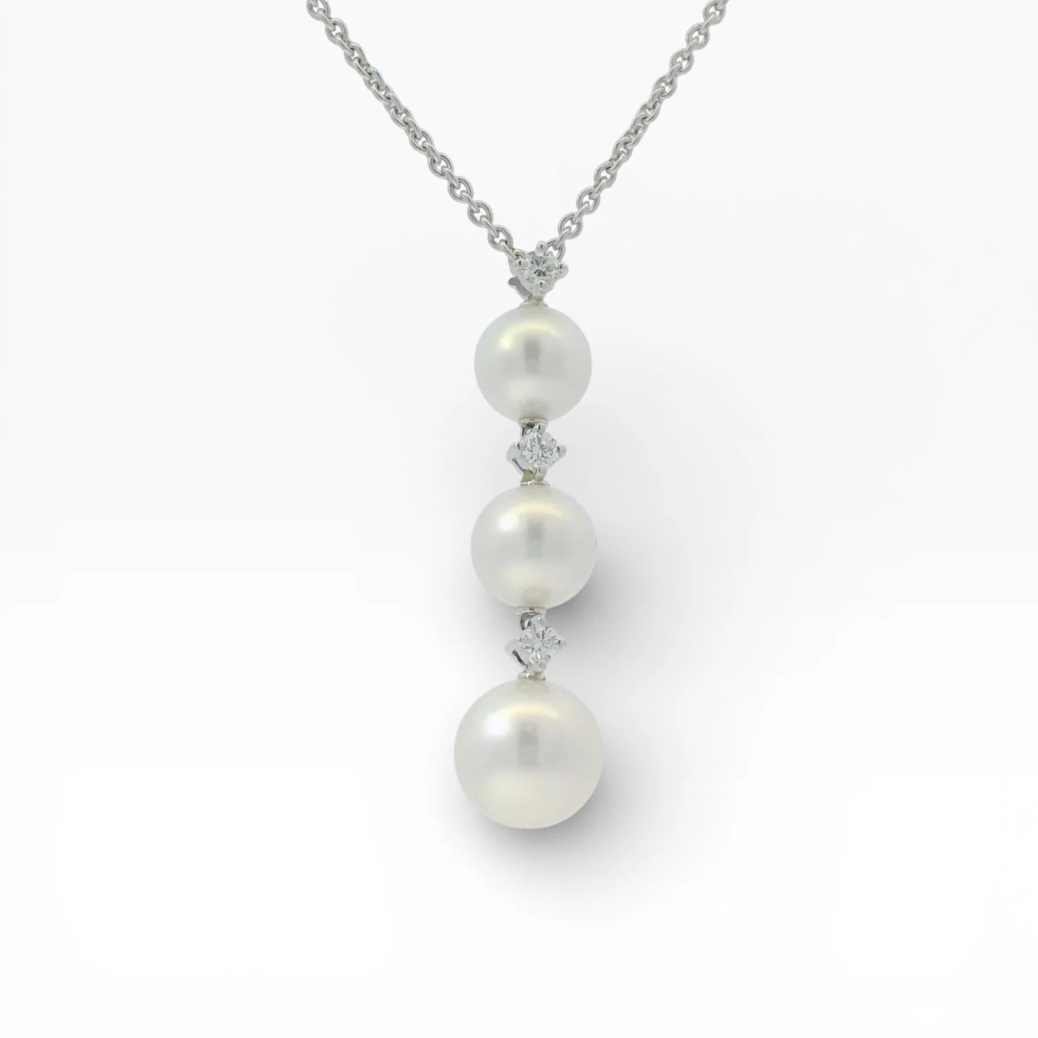 Estate 18K White Gold Akoya Pearl & Diamond Necklace