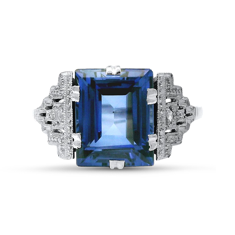 Estate 18K White Gold Convertible Synthetic Sapphire Ring - Image 2