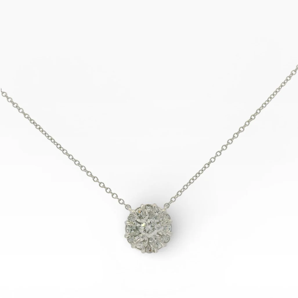 Estate 18K White Gold Diamond Cluster Necklace