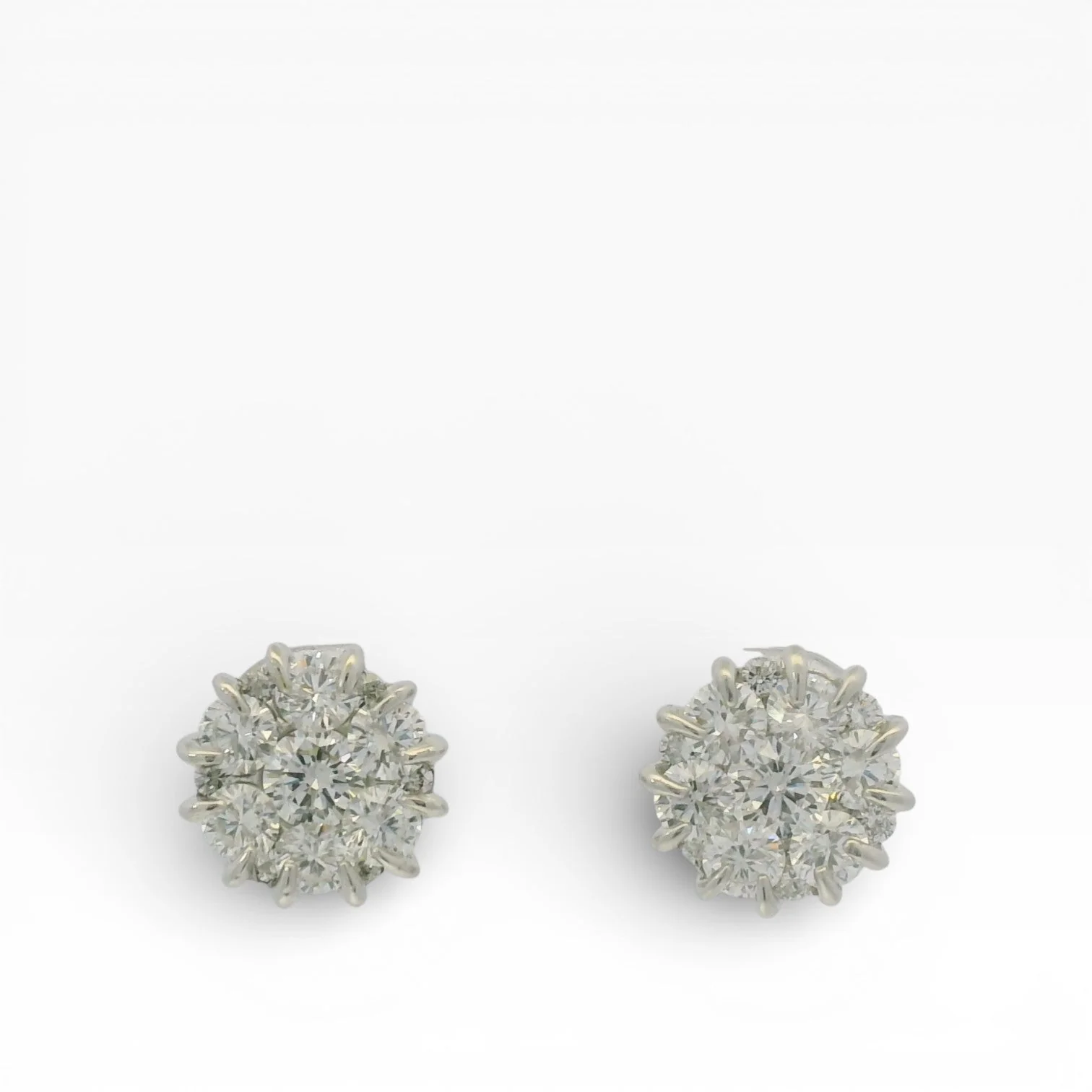 Estate 18K White Gold Diamond Cluster Stud Earrings