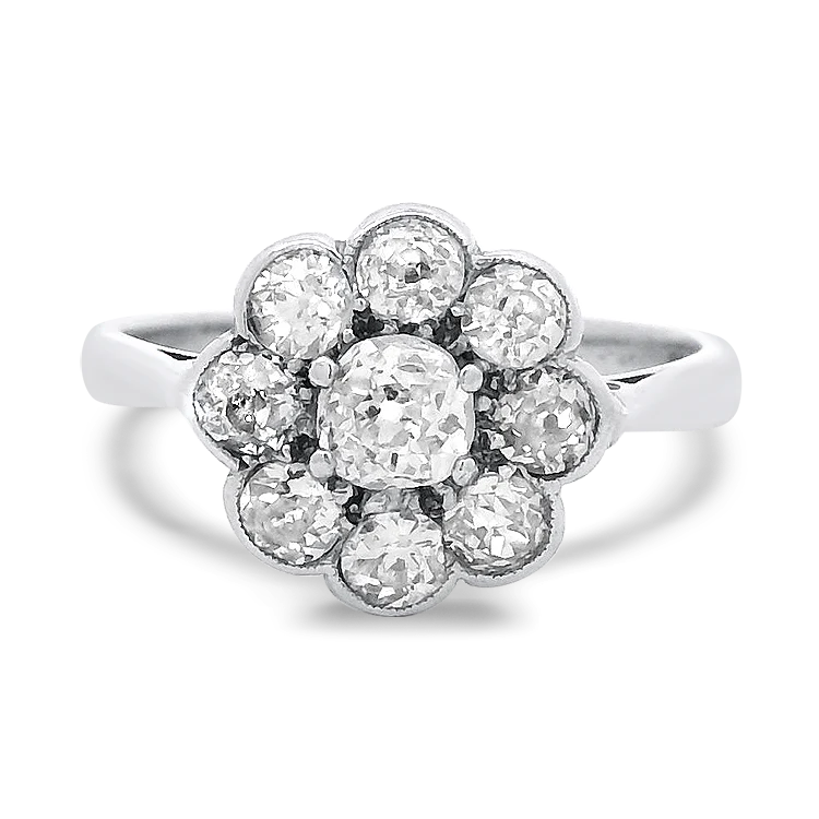 Estate 18k White Gold Halo Cluster Ring - .32ct