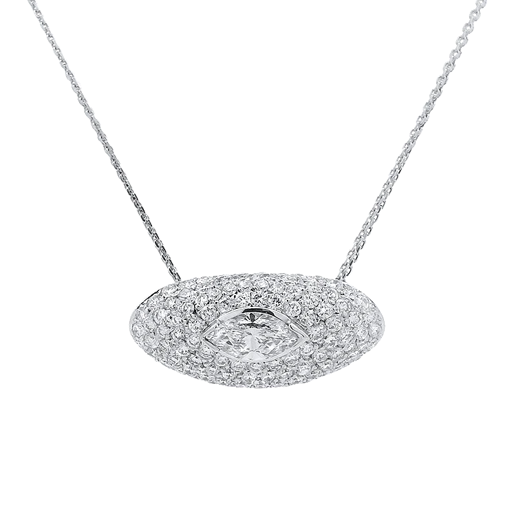 Estate 18k White Gold Marquise Shaped Diamond Slide Pendant