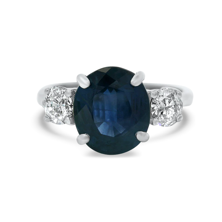 Estate 18k White Gold Sapphire and Diamond Three-Stone Ring