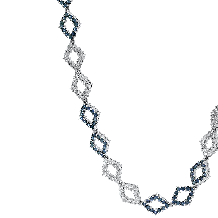 Estate 18K White Gold Sapphire & Diamond Link Necklace