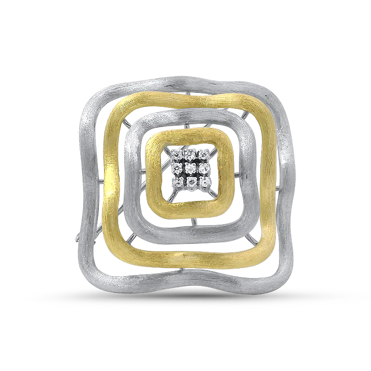 Estate 18k Yellow and White Gold Satin-Finish Diamond Pin