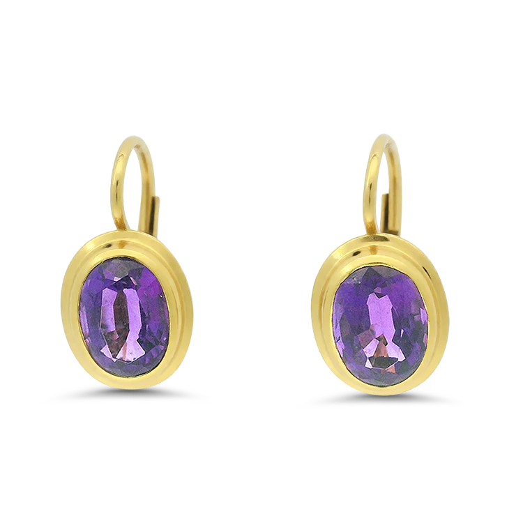 Estate 18K Yellow Gold Amethyst Drop Earrings