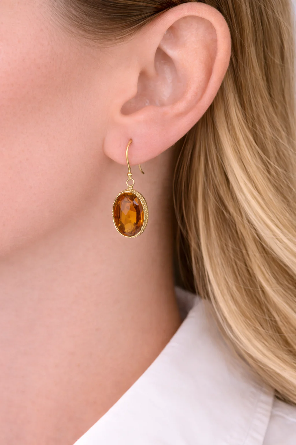Estate 18K Yellow Gold Citrine Dangle Earrings - Image 2