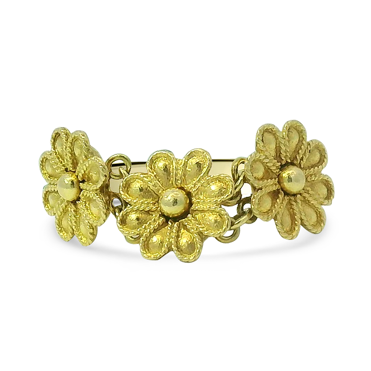 Estate 18K Yellow Gold Daisy Link Ring