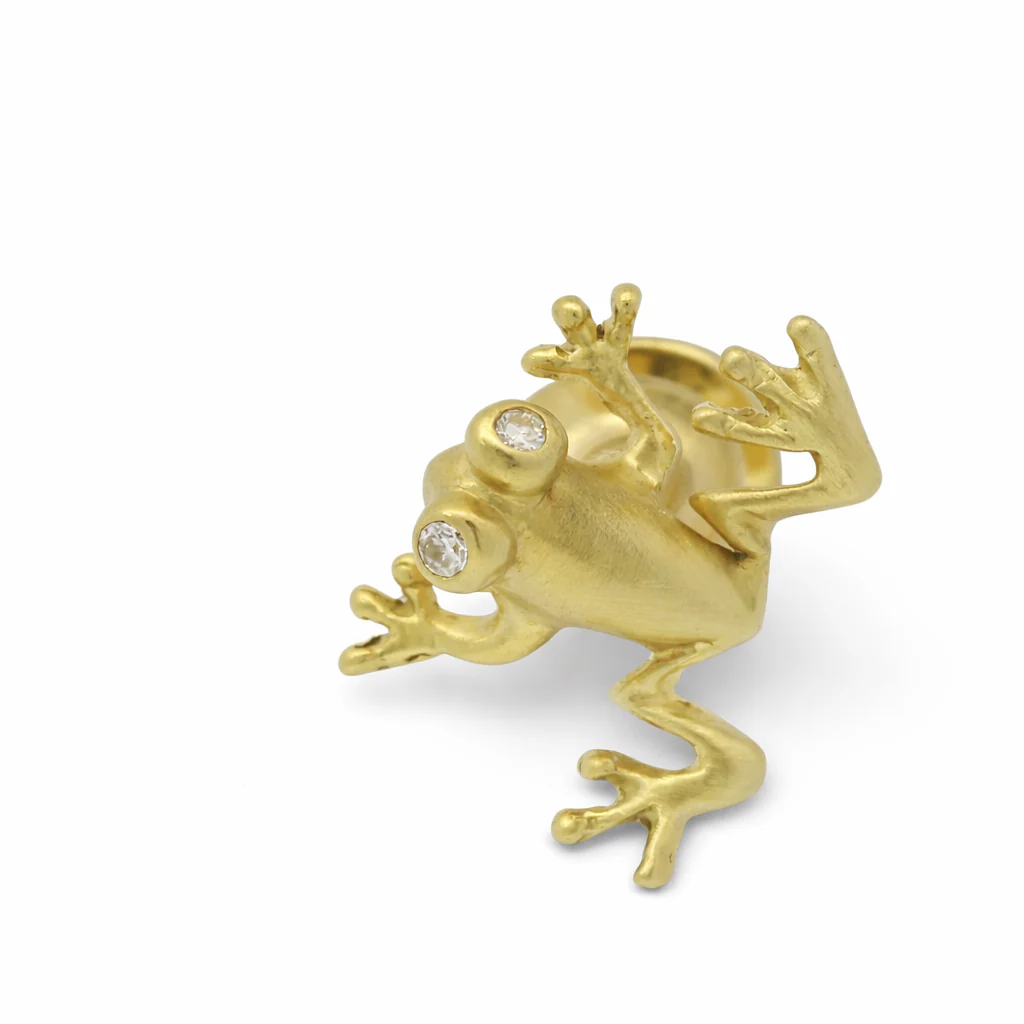Estate 18K Yellow Gold Diamond Frog Tie Tack
