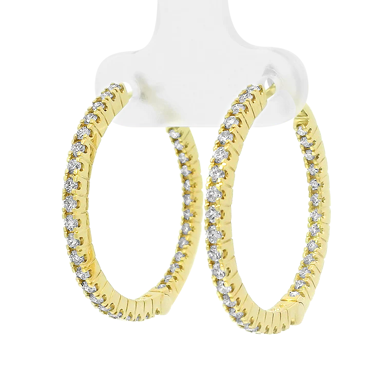 Estate 18K Yellow Gold Diamond Inside-Out Hoop Earrings