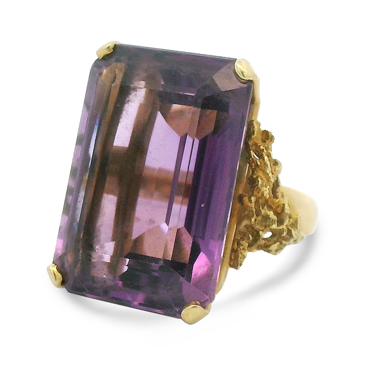 Estate 18k Yellow Gold Emerald-Cut Amethyst Ring